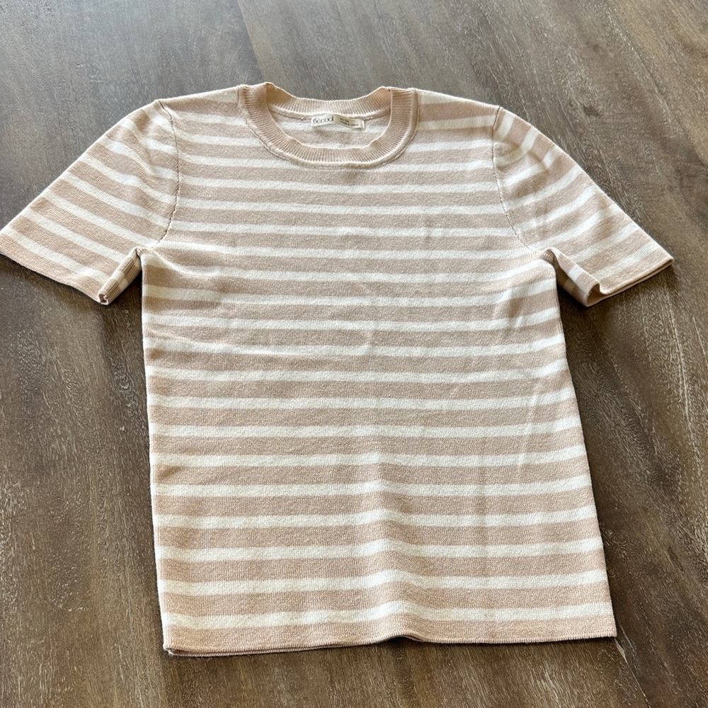 BE COOL Beige and White Striped Top